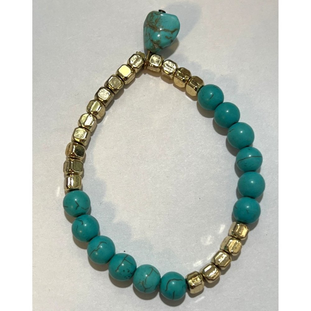Artisan Howlite and Gold Beaded Bracelets -- 7.5"